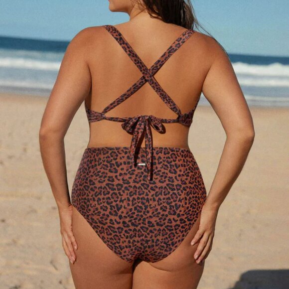 Berlook Leopard Print Plus Size Bikini Set | Size 24 | 3X | NWT | High Stretch - Picture 2 of 3